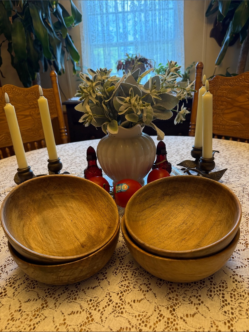 Hand Made Rustic Wooden Serving Bowls - Set of 4 - Warm Honey Brown